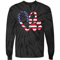 American Flag USA Love Dog Paw Print Animal Paw Dog Lover Tie-Dye Long Sleeve Shirt