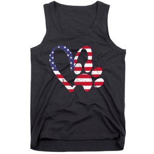 American Flag USA Love Dog Paw Print Animal Paw Dog Lover Tank Top