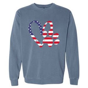 American Flag USA Love Dog Paw Print Animal Paw Dog Lover Garment-Dyed Sweatshirt