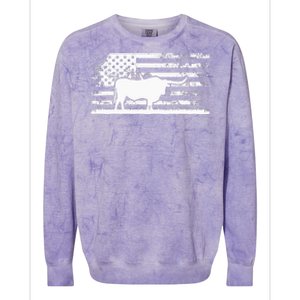 American Flag USA Texas Longhorn Cow For Cattle Farmer Colorblast Crewneck Sweatshirt