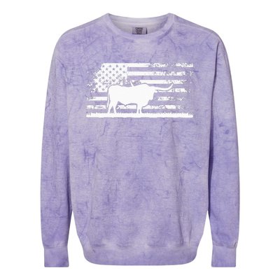 American Flag USA Texas Longhorn Cow For Cattle Farmer Colorblast Crewneck Sweatshirt