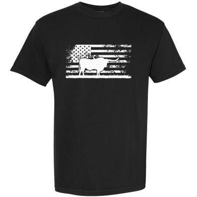 American Flag USA Texas Longhorn Cow For Cattle Farmer Garment-Dyed Heavyweight T-Shirt