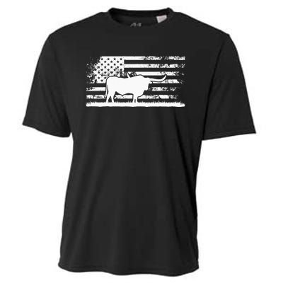 American Flag USA Texas Longhorn Cow For Cattle Farmer Cooling Performance Crew T-Shirt