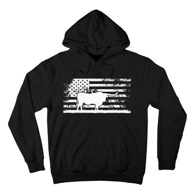 American Flag USA Texas Longhorn Cow For Cattle Farmer Hoodie