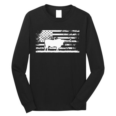 American Flag USA Texas Longhorn Cow For Cattle Farmer Long Sleeve Shirt