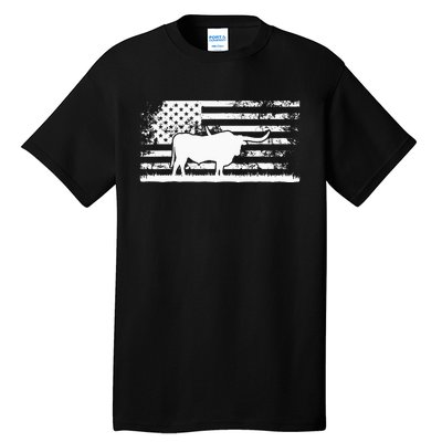 American Flag USA Texas Longhorn Cow For Cattle Farmer Tall T-Shirt