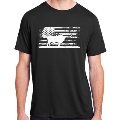 American Flag USA Texas Longhorn Cow For Cattle Farmer Adult ChromaSoft Performance T-Shirt