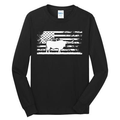 American Flag USA Texas Longhorn Cow For Cattle Farmer Tall Long Sleeve T-Shirt