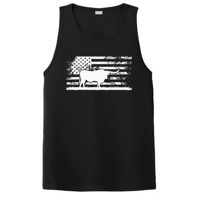 American Flag USA Texas Longhorn Cow For Cattle Farmer PosiCharge Competitor Tank