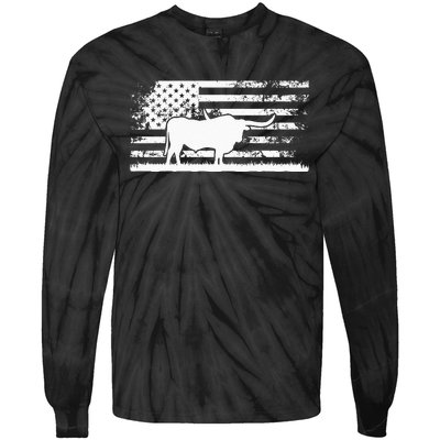 American Flag USA Texas Longhorn Cow For Cattle Farmer Tie-Dye Long Sleeve Shirt