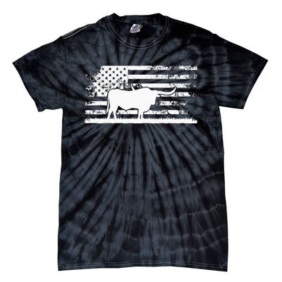 American Flag USA Texas Longhorn Cow For Cattle Farmer Tie-Dye T-Shirt