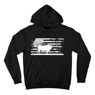 American Flag USA Texas Longhorn Cow For Cattle Farmer Tall Hoodie