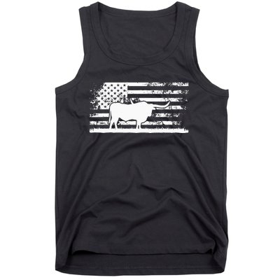 American Flag USA Texas Longhorn Cow For Cattle Farmer Tank Top