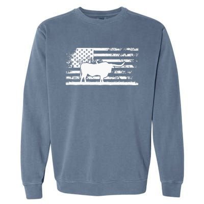 American Flag USA Texas Longhorn Cow For Cattle Farmer Garment-Dyed Sweatshirt