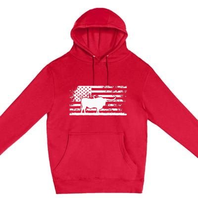 American Flag USA Texas Longhorn Cow For Cattle Farmer Premium Pullover Hoodie