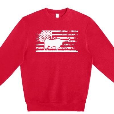 American Flag USA Texas Longhorn Cow For Cattle Farmer Premium Crewneck Sweatshirt