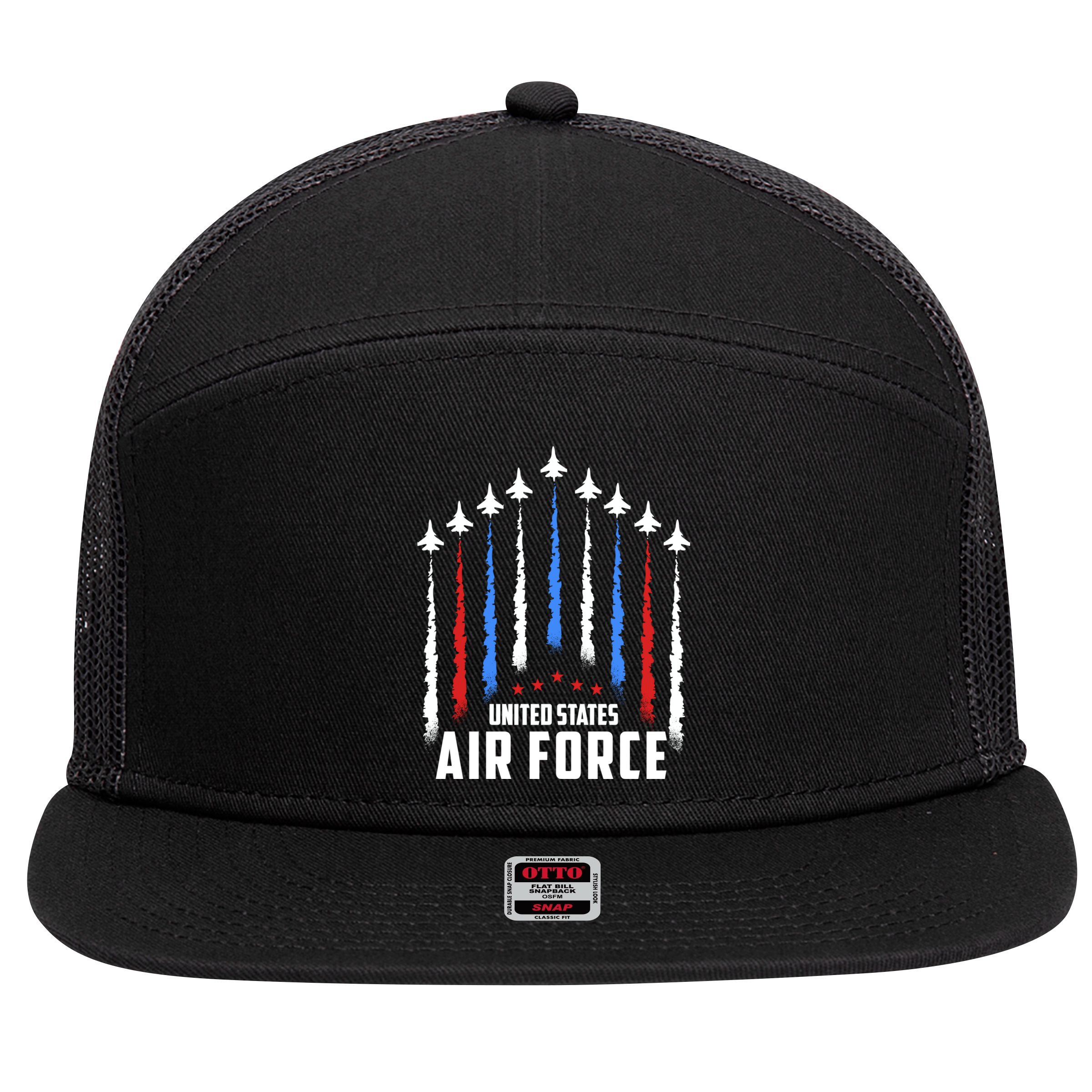 Air Force US Veterans 4th Of July American Flag 7 Panel Mesh Trucker Snapback Hat