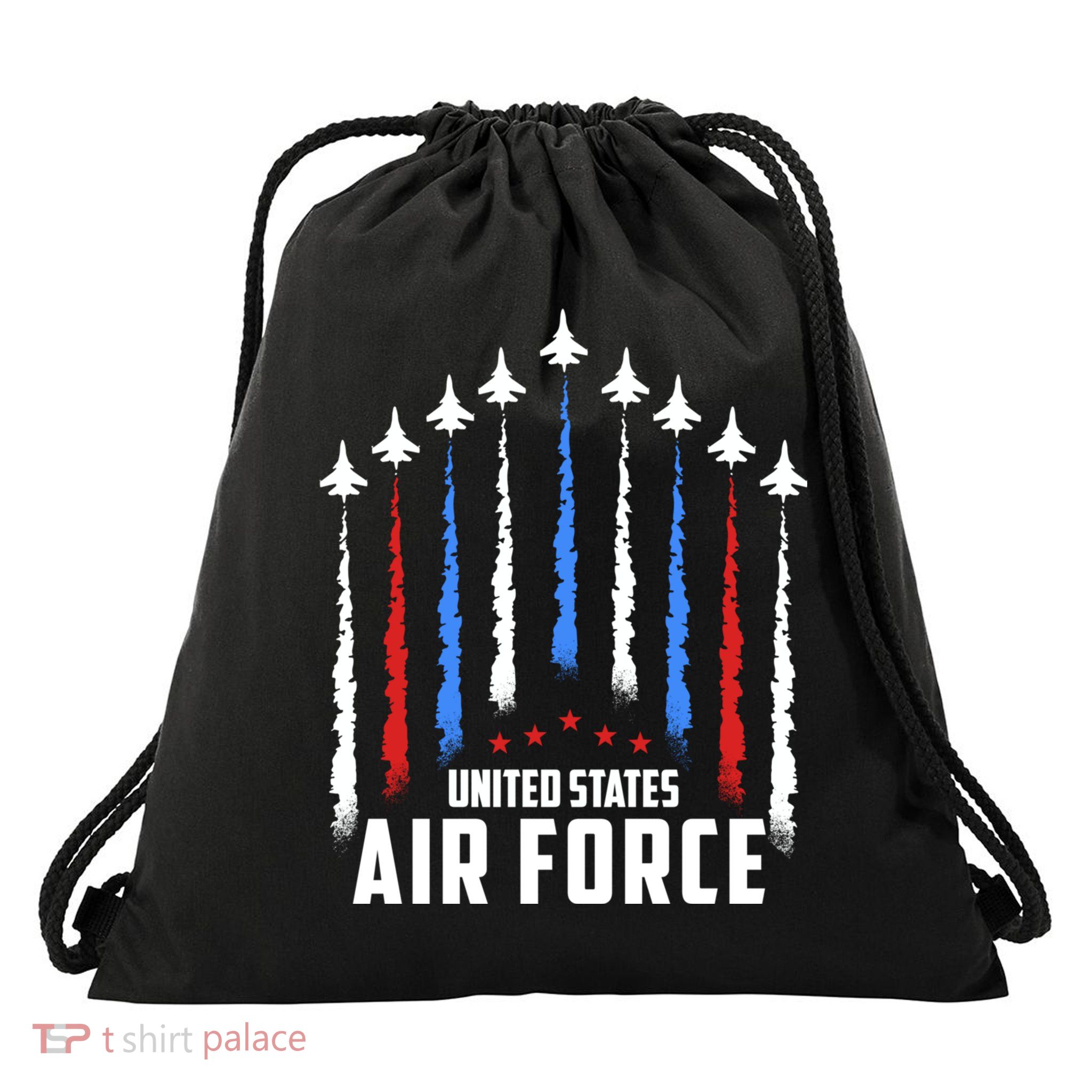 Air Force US Veterans 4th Of July American Flag Drawstring Bag