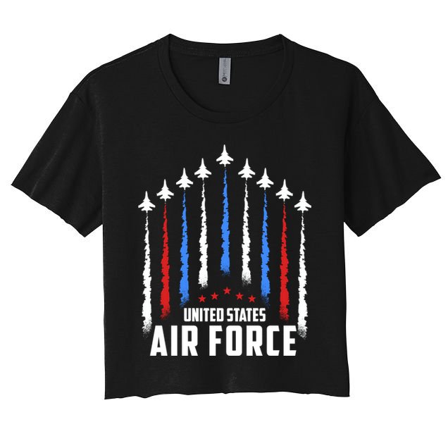 Air Force US Veterans 4th Of July American Flag Women's Crop Top Tee