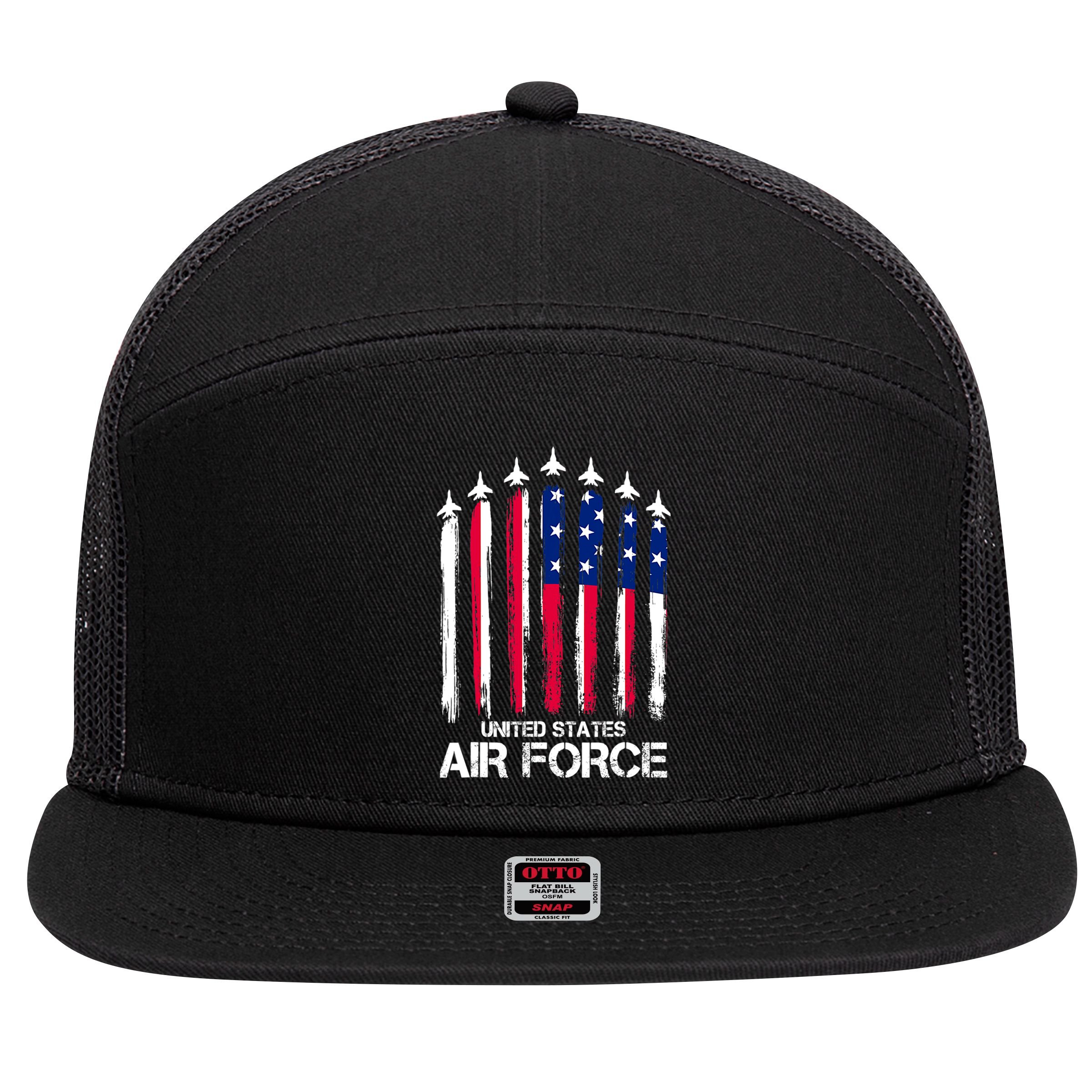 Air Force US Veterans 4th Of July American Flag 7 Panel Mesh Trucker Snapback Hat