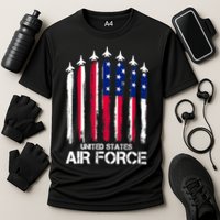 Air Force US Veterans 4th Of July American Flag Cooling Performance Crew T-Shirt