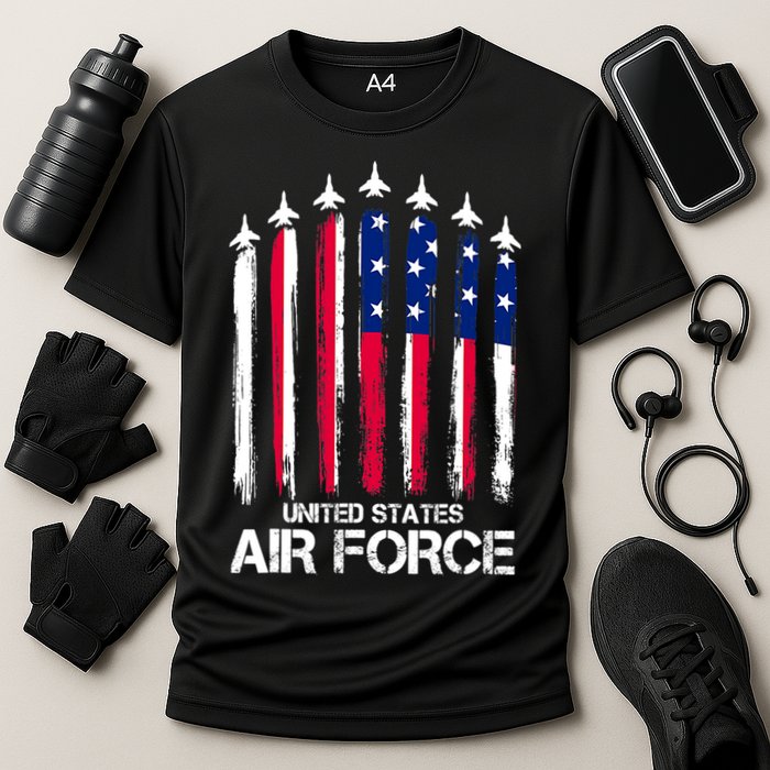 Air Force US Veterans 4th Of July American Flag Cooling Performance Crew T-Shirt