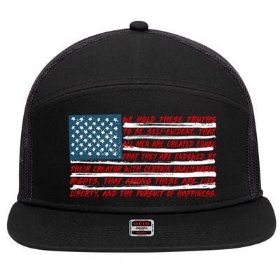 American Flag Us Flag Gift Declaration Of Independence Freedom Funny Gift 7 Panel Mesh Trucker Snapback Hat