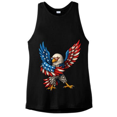 American Flag USA Dabbing Bald Eagle Patriotic 4th Of July Ladies PosiCharge Tri-Blend Wicking Tank