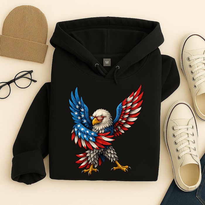 American Flag USA Dabbing Bald Eagle Patriotic 4th Of July Hoodie