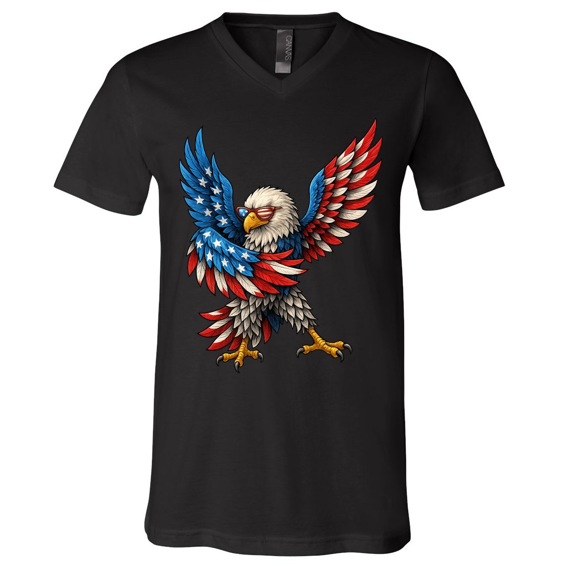 American Flag USA Dabbing Bald Eagle Patriotic 4th Of July V-Neck T-Shirt