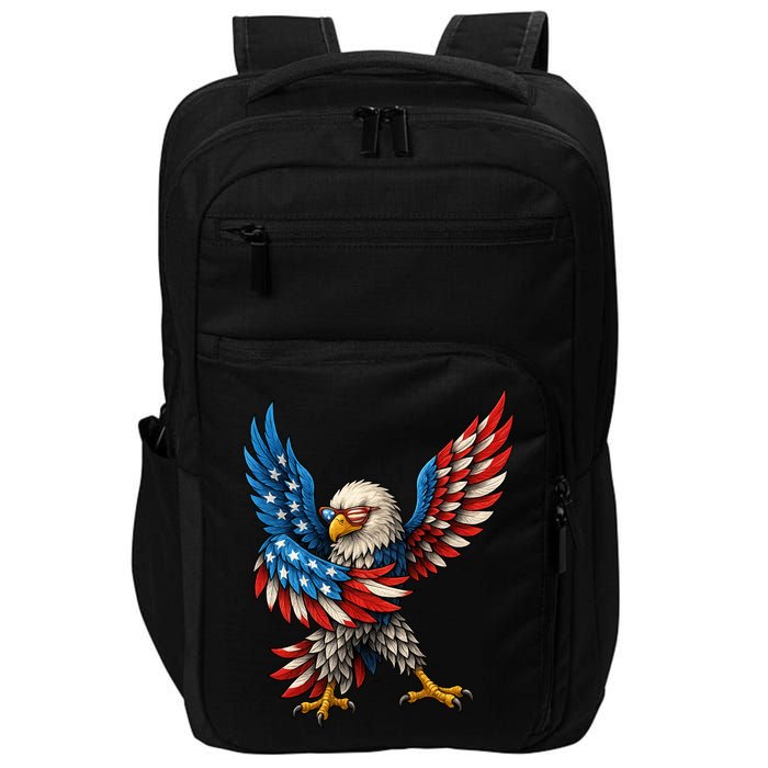 American Flag USA Dabbing Bald Eagle Patriotic 4th Of July Impact Tech Backpack