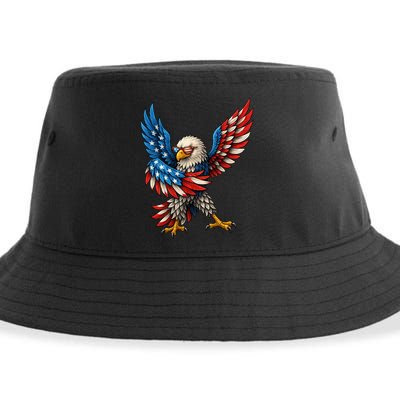 American Flag USA Dabbing Bald Eagle Patriotic 4th Of July Sustainable Bucket Hat