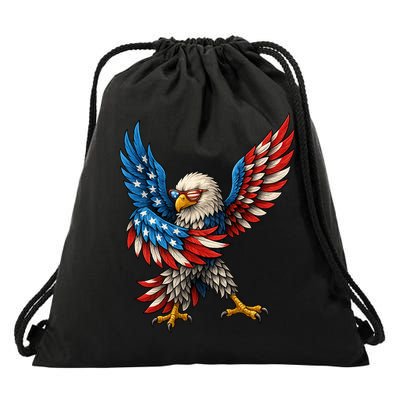 American Flag USA Dabbing Bald Eagle Patriotic 4th Of July Drawstring Bag