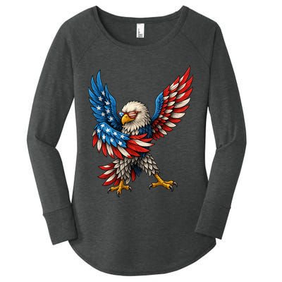 American Flag USA Dabbing Bald Eagle Patriotic 4th Of July Women's Perfect Tri Tunic Long Sleeve Shirt