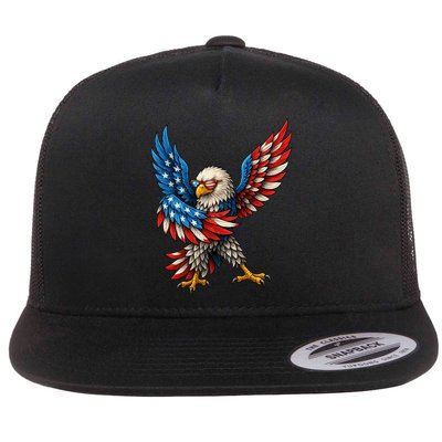 American Flag USA Dabbing Bald Eagle Patriotic 4th Of July Flatbill Hat