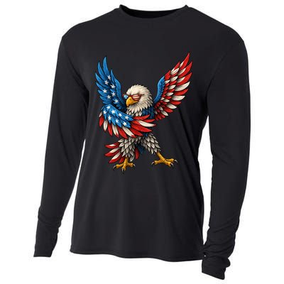American Flag USA Dabbing Bald Eagle Patriotic 4th Of July Cooling Performance Long Sleeve Crew