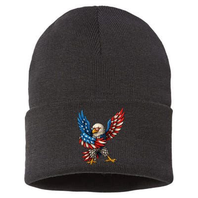 American Flag USA Dabbing Bald Eagle Patriotic 4th Of July Sustainable Knit Beanie