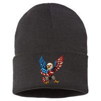 American Flag USA Dabbing Bald Eagle Patriotic 4th Of July Sustainable Knit Beanie