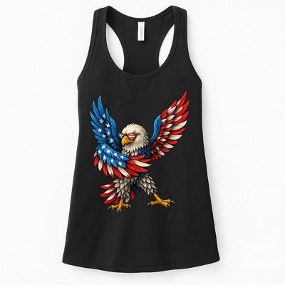 American Flag USA Dabbing Bald Eagle Patriotic 4th Of July Womens Tank Top