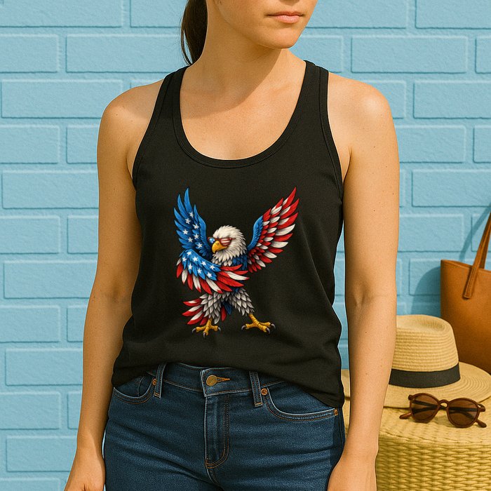 American Flag USA Dabbing Bald Eagle Patriotic 4th Of July Womens Tank Top