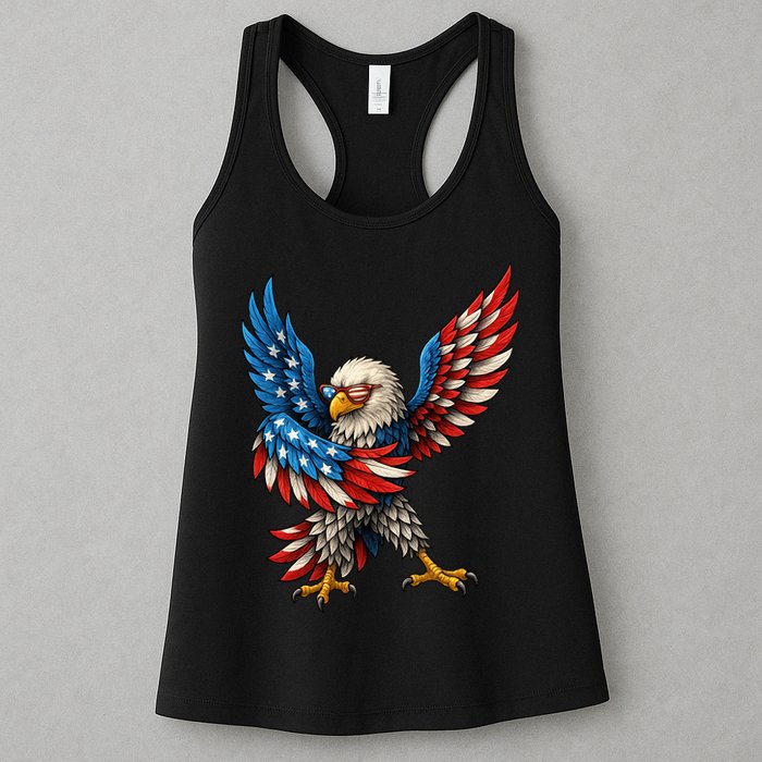 American Flag USA Dabbing Bald Eagle Patriotic 4th Of July Womens Tank Top