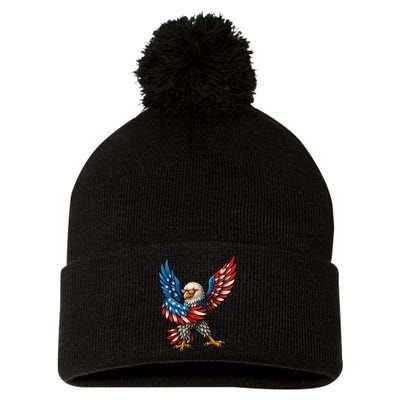 American Flag USA Dabbing Bald Eagle Patriotic 4th Of July Pom Pom 12in Knit Beanie
