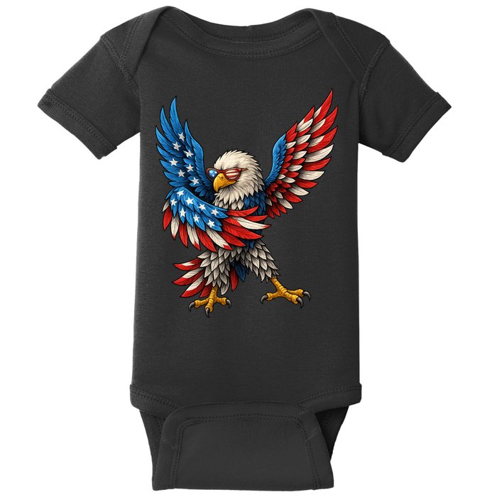 American Flag USA Dabbing Bald Eagle Patriotic 4th Of July Baby Bodysuit