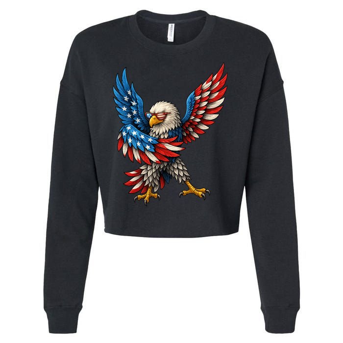 American Flag USA Dabbing Bald Eagle Patriotic 4th Of July Cropped Pullover Crew