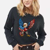 American Flag USA Dabbing Bald Eagle Patriotic 4th Of July Cropped Pullover Crew