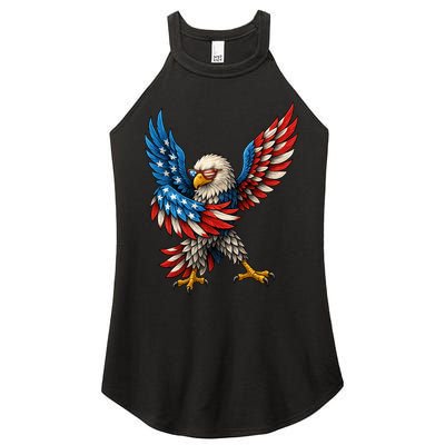 American Flag USA Dabbing Bald Eagle Patriotic 4th Of July Women's Perfect Tri Rocker Tank