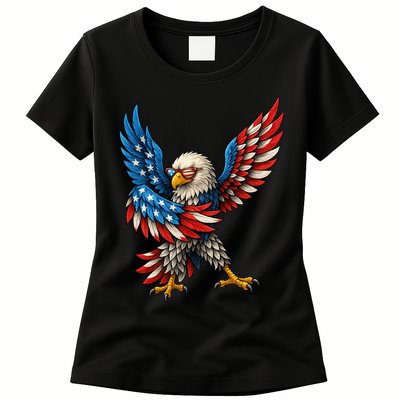 American Flag USA Dabbing Bald Eagle Patriotic 4th Of July Womens T-Shirt