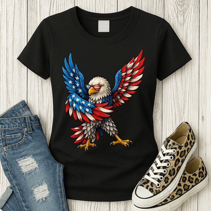American Flag USA Dabbing Bald Eagle Patriotic 4th Of July Womens T-Shirt