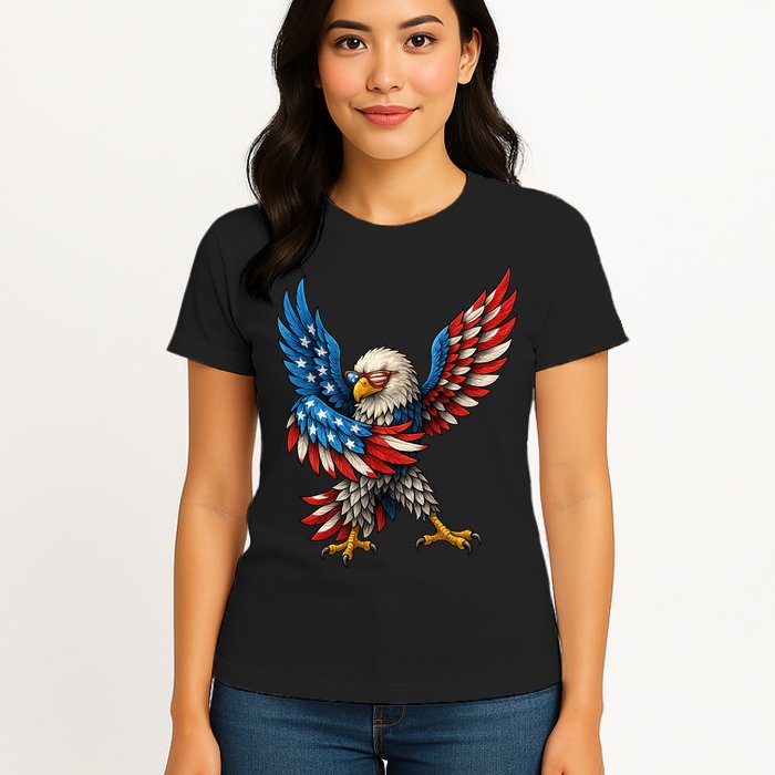 American Flag USA Dabbing Bald Eagle Patriotic 4th Of July Womens T-Shirt