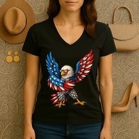 American Flag USA Dabbing Bald Eagle Patriotic 4th Of July Women's V-Neck T-Shirt